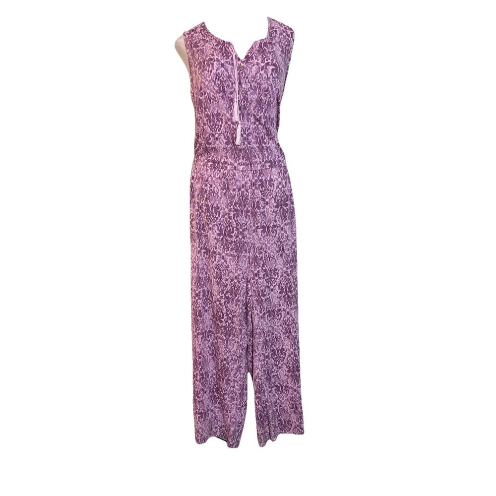 QVC D &Co. Beach Jumpsuit Plus 3X Wide Leg Linen Blend V Neck Sleeveless Purple